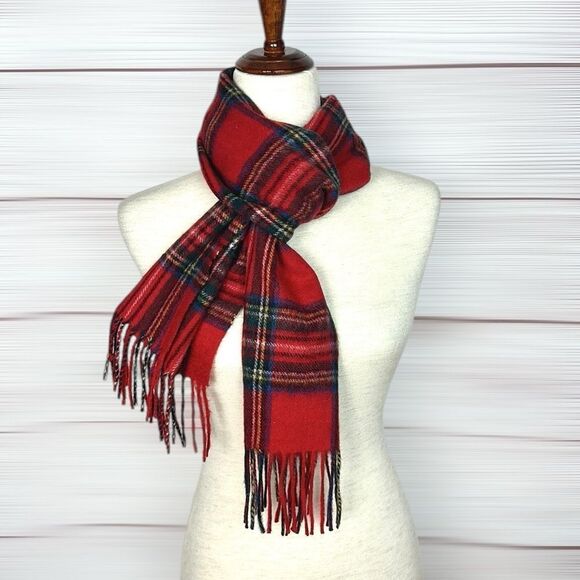 James Pringle Weavers Wool Scarf Red Tartan Men’s Women’s - Picture 5 of 9